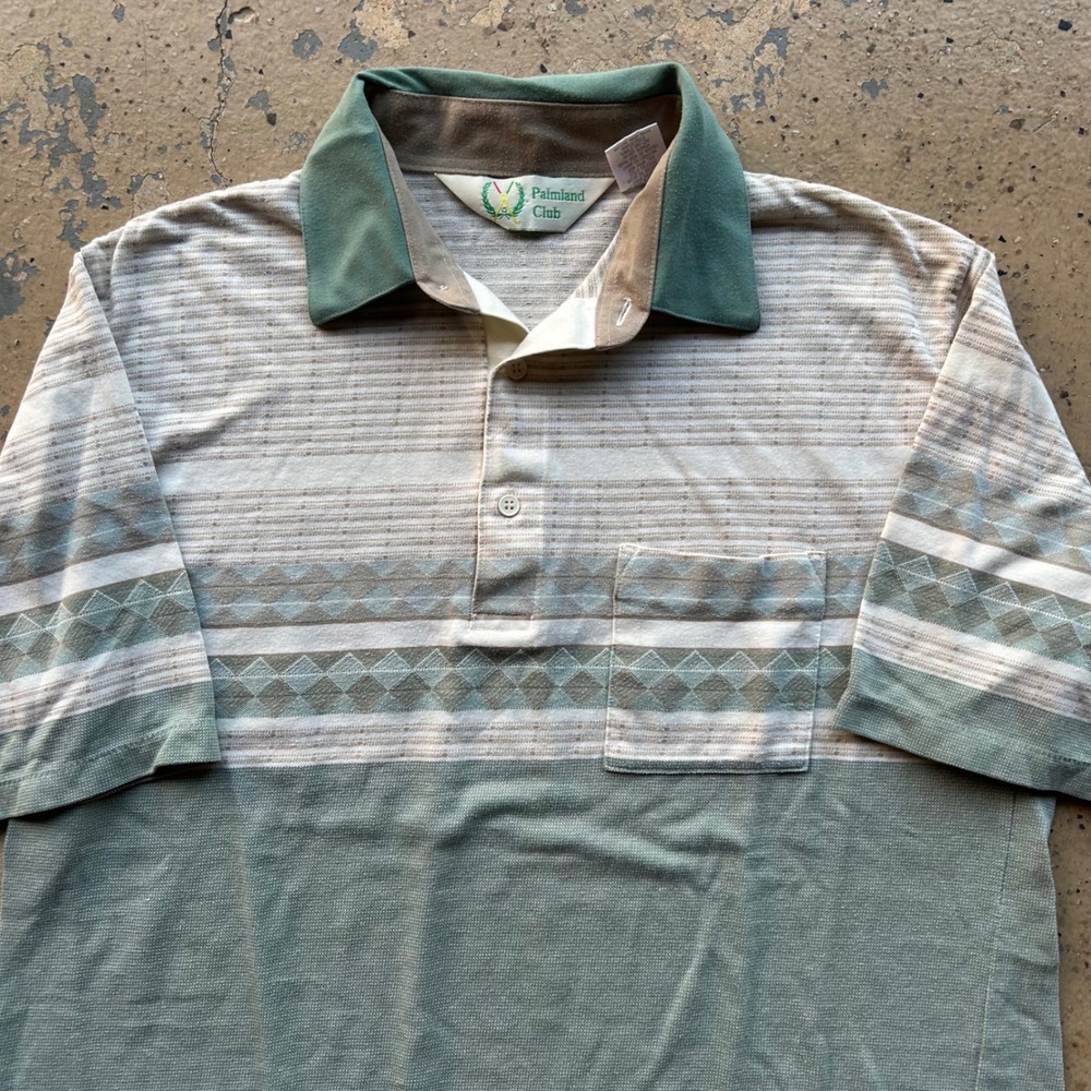 Vintage Palmland Club Mens Large Golf Polo Shirt Green Geometric Diamond Knit